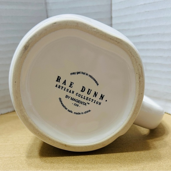 Rae Dunn mug with toboggan lid. White mug black letters, light blue top. - Picture 6 of 8